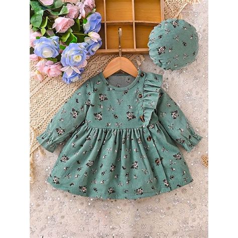 Buy Hopscotch Girls Green Floral Print Bishop Sleeve Casual Dress with ...