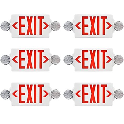 LMLAITE Red LED Exit Sign Emergency Lights with 2 Adjustable Head Lights, Red Letter Emergency ...