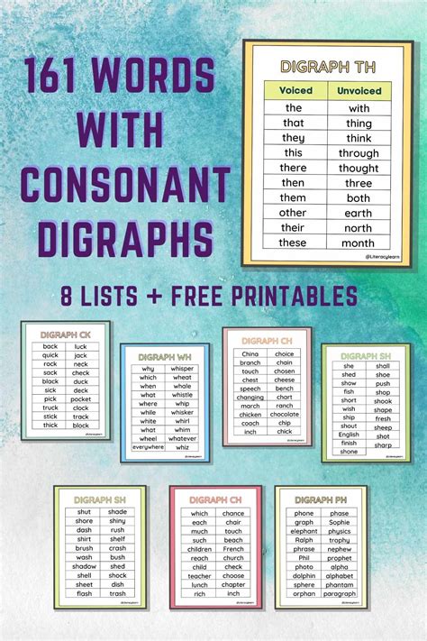 161 Consonant Digraph Words and Examples - Free Printables - Literacy Learn