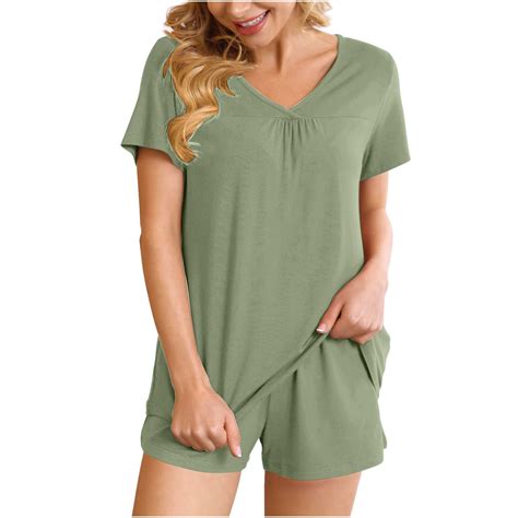 Womens Pajama Sets Shorts Summer Short Sleeve Soft Pj Set Ladies ...