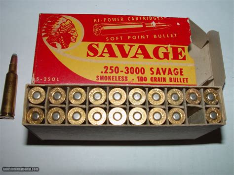 Full original "Indian Head" box of .250-3000 Savage 100 grain soft ...