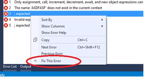 Image result for Visual Studio Error List