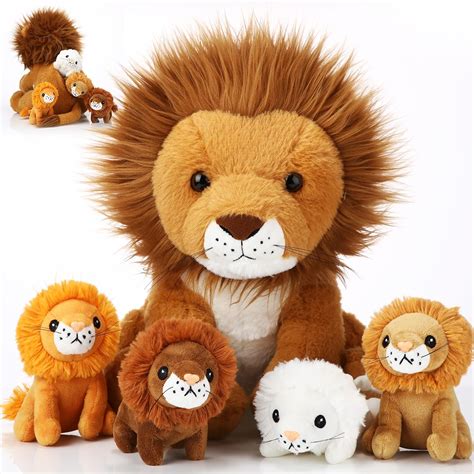 Amazon.com: Honoson 5 Pcs Lion Plush Set 14 Inch Large Lion Stuffed ...