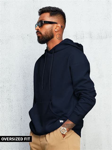 Buy Solids: Blue Men Oversized Hoodies Online