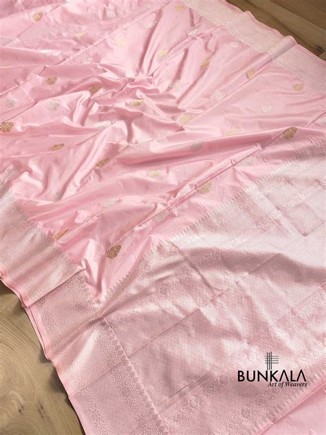 Shop Baby Pink Pure Katan Silk Double Tana Handweaved Banarasi Saree ...