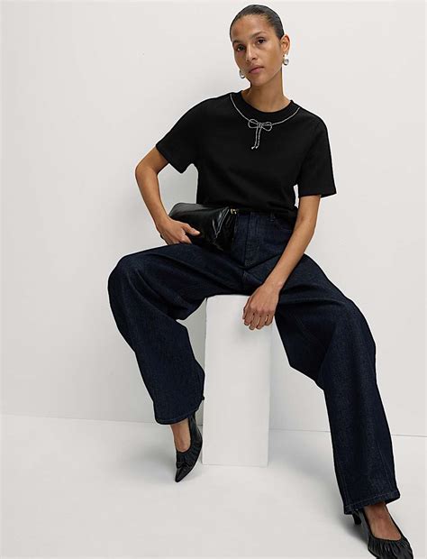 Buy Pure Cotton Bow Embellished T-Shirt at Marks & Spencer