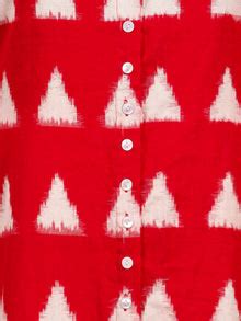 Red White Handloom Double Ikat Kurta With Front Open & Pockets - K147F ...