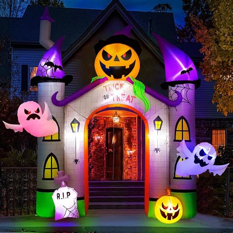 Halloween Inflatables Pumpkin Castle Archway 11FT with Ghost and Trick ...