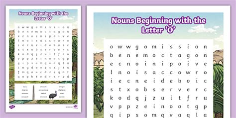 Nouns Beginning with the Letter 'O' Word Search