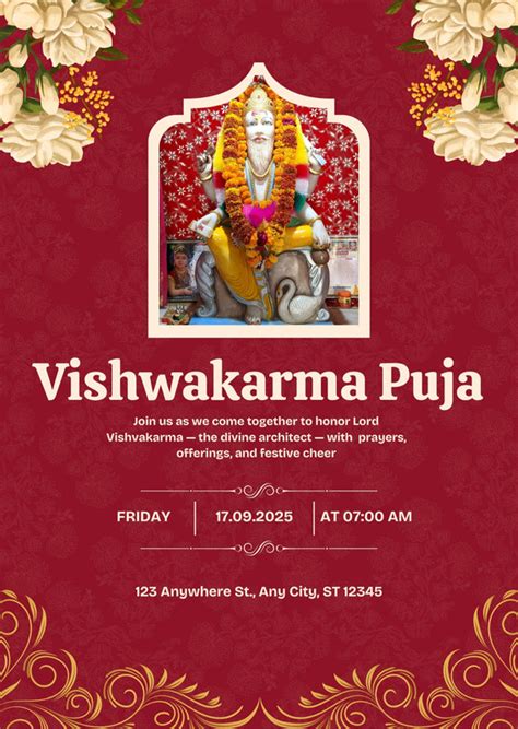 Free Downloadable Vishwakarma Puja Invitation Card Template - Canva