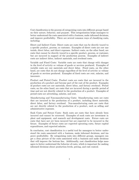 Cost classification - Strategic Cost Management - Cost classification ...