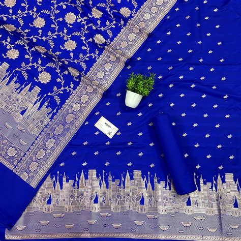 Royal Blue Ganga Ghat Katan Silk Banarasi Suit – Mohsin Textiles