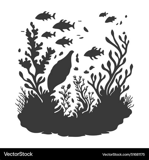 Underwater world sunken vessel seaweeds grow rock Vector Image