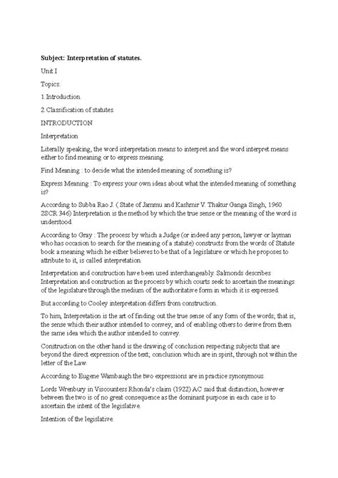 Interpretation of Statutes - Notes for Legal Studies (LAW 101) - Studocu