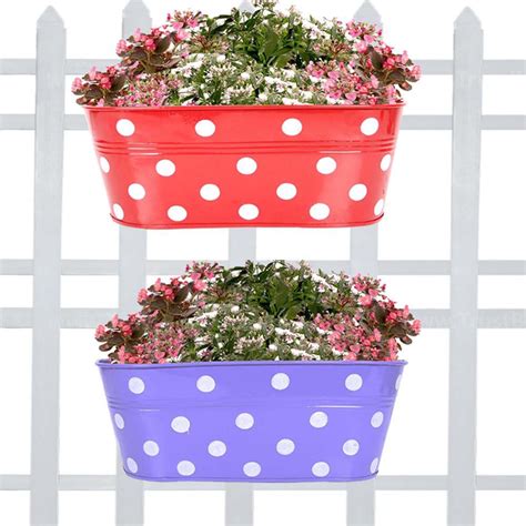 Buy Set Of 2-Dotted Oval Railing Planter-(Purple, Red) Online in India ...
