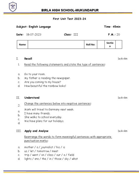 Image result for English Unit 3 Test