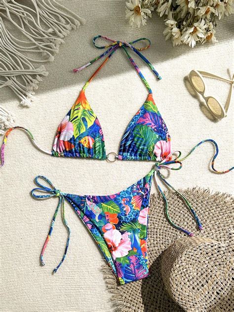 SHEIN Swim Vcay Women's 2 Piece Summer Beach Halterneck Leopard Print ...