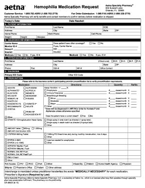 Fillable Online Hemophilia Medication Request Medication request form ...
