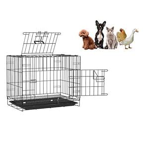PSK PET MART Black Double Door Folding Metal cage with Removable Tray ...