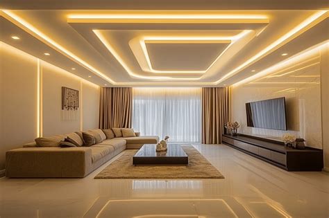 Peripheral Modern False Ceiling Design With Cove And Recessed Lights