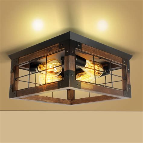 Rustic Flush Mount Ceiling Light Fixtures Landor Natural Woven Drum