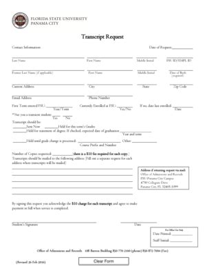 Fillable Online pc fsu Transcript Request - pcfsuedu - pc fsu Fax Email ...