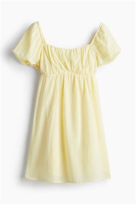 Puff-sleeved babydoll dress - Light yellow - Ladies | H&M IN