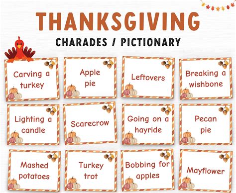 Thanksgiving Charades Printable Game, Charades Cards, Thanksgiving ...