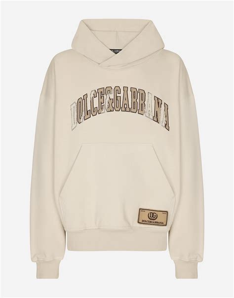 Hoodie with Dolce&Gabbana embroidery in Beige for Men | Dolce&Gabbana®