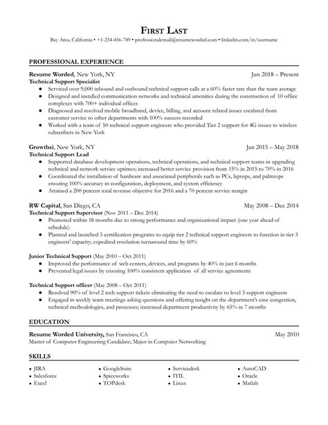 6 Technical Support Resume Examples for 2026 | Resume Worded