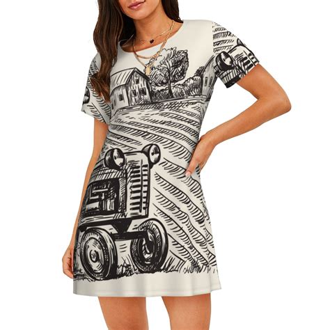 Bingfone retro tractor Nightgowns for Women Sleep Shirts Short Sleeve ...