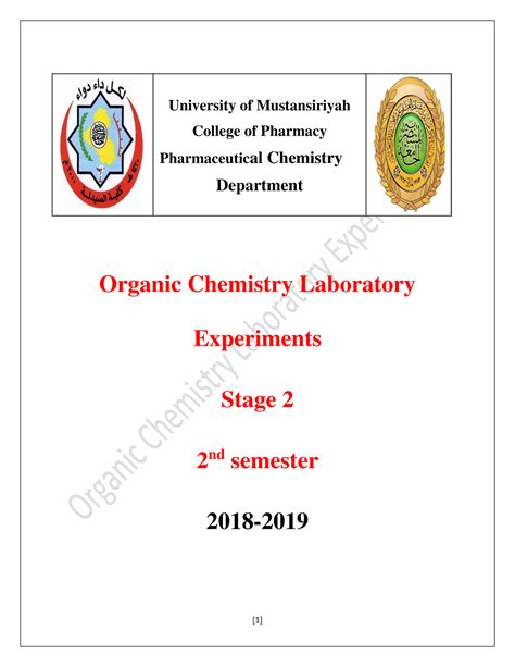 Pratical msc - Organic Chemistry Laboratory Experiments Stage 2 2 nd ...