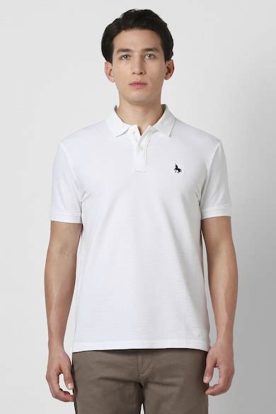 Van Heusen Sport Polo T-Shirts, Men White Textured Polo Neck T-shirt ...