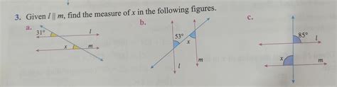 3. Given 1 || m, find the measure of x in the following figures ...