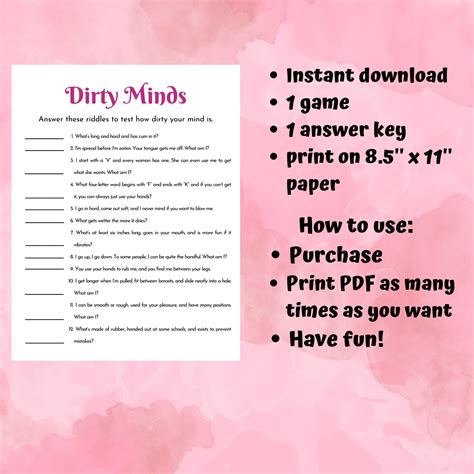 Dirty Minds Game Modern Minimal Dirty Riddles Bachelorette Party Game ...