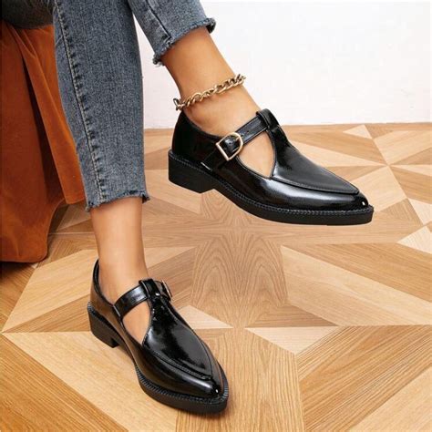 Women's Flat Chunky Heel Pointed Toe Brogue Loafers, Slip On Block ...