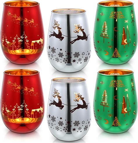 Amazon.com | Widecook 6 Pcs Christmas Stemless Wine Glasses 14 oz ...