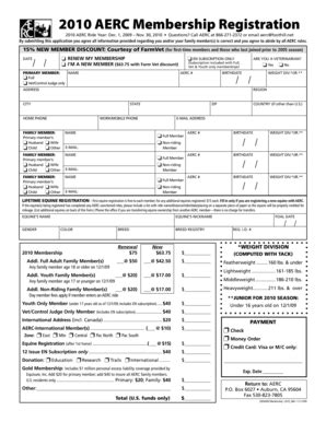 Fillable Online aerc 2010 AERC Membership Registration - aerc Fax Email ...