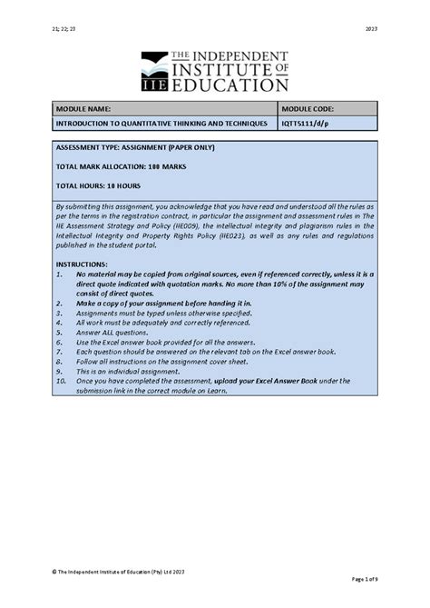 IQTT5111A1 FT - For assignments - MODULE NAME: MODULE CODE ...