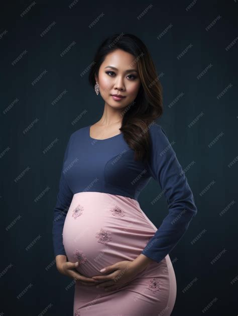Happy pregnant beauty young asian woman touching her big belly wear ...