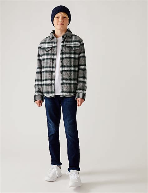 Buy Pure Cotton Quilted Checked Shacket at Marks & Spencer
