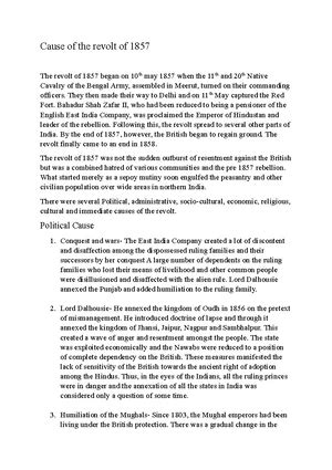 Cause of the revolt of 1857 - Cause of the revolt of 1857 The revolt of ...