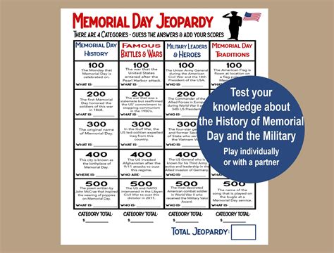 Memorial Day Trivia Game, Memorial Day Jeopardy, Memorial Day Seniors ...