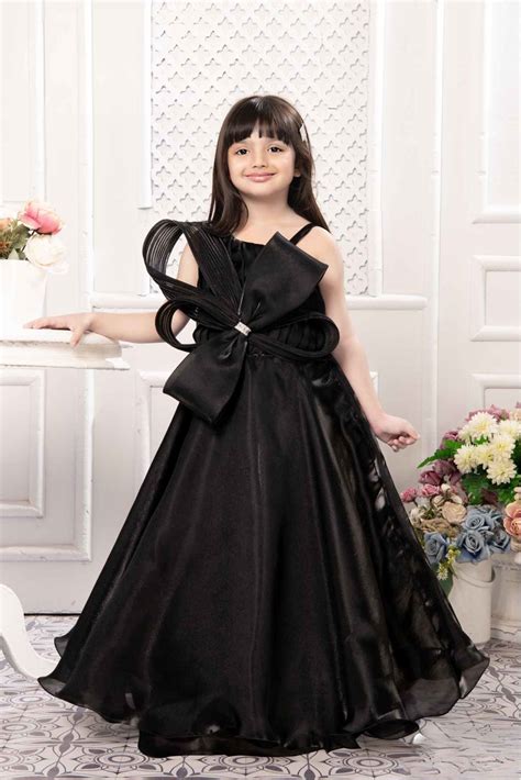 Black Bow Embellished With Stone Work Gown For Girls – Lagorii Kids
