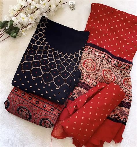 Cotton Ajrakh Makdi Bandhani Print Dress Material (Unstitched ...