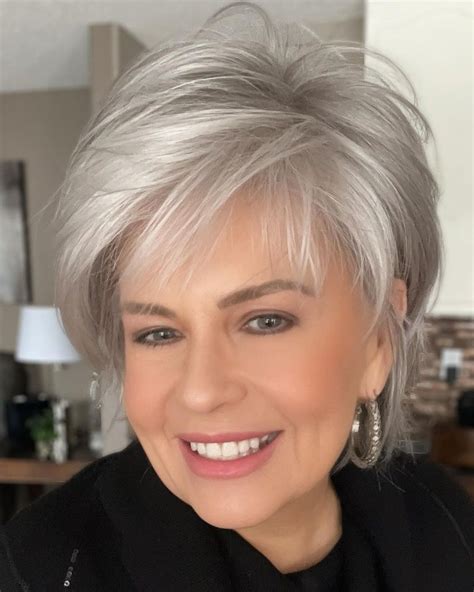 Stylish Haircuts for Women Over 60 with Grey Hair | Hair cuts, Messy ...
