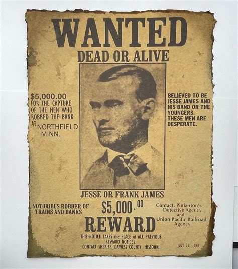 Wanted Poster Jesse James Wild West Western Cowboy Reward Print ...