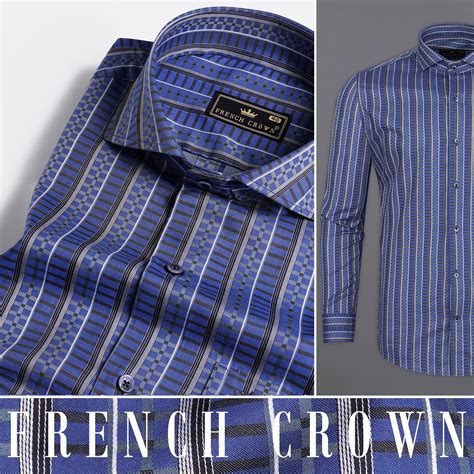 Twilight Blue with Jade Black Formal/Casual Stripes Premium Cotton ...