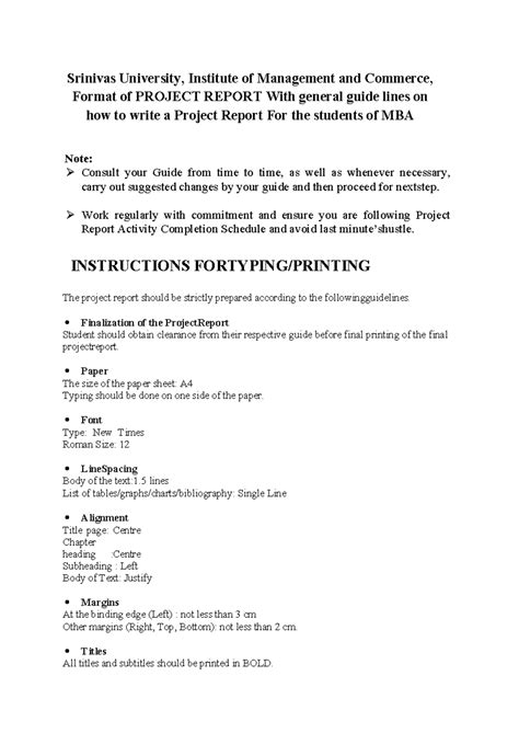 Format Project-MBA - Srinivas University, Institute of Management and ...