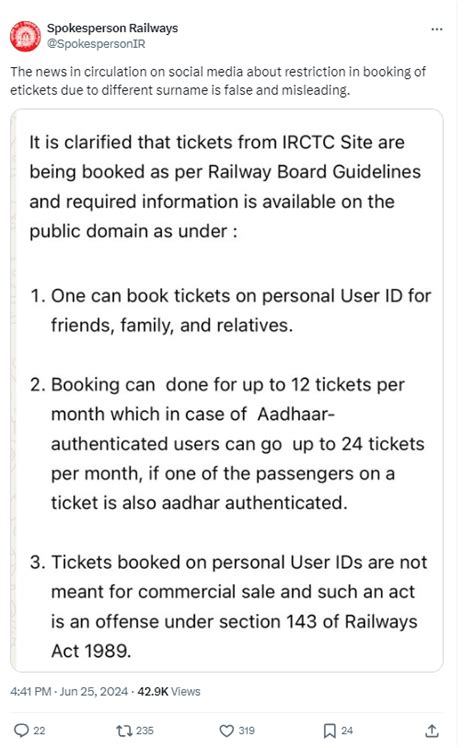 Fact Check: Users Booking Train Tickets For Others To Be Punished Under ...